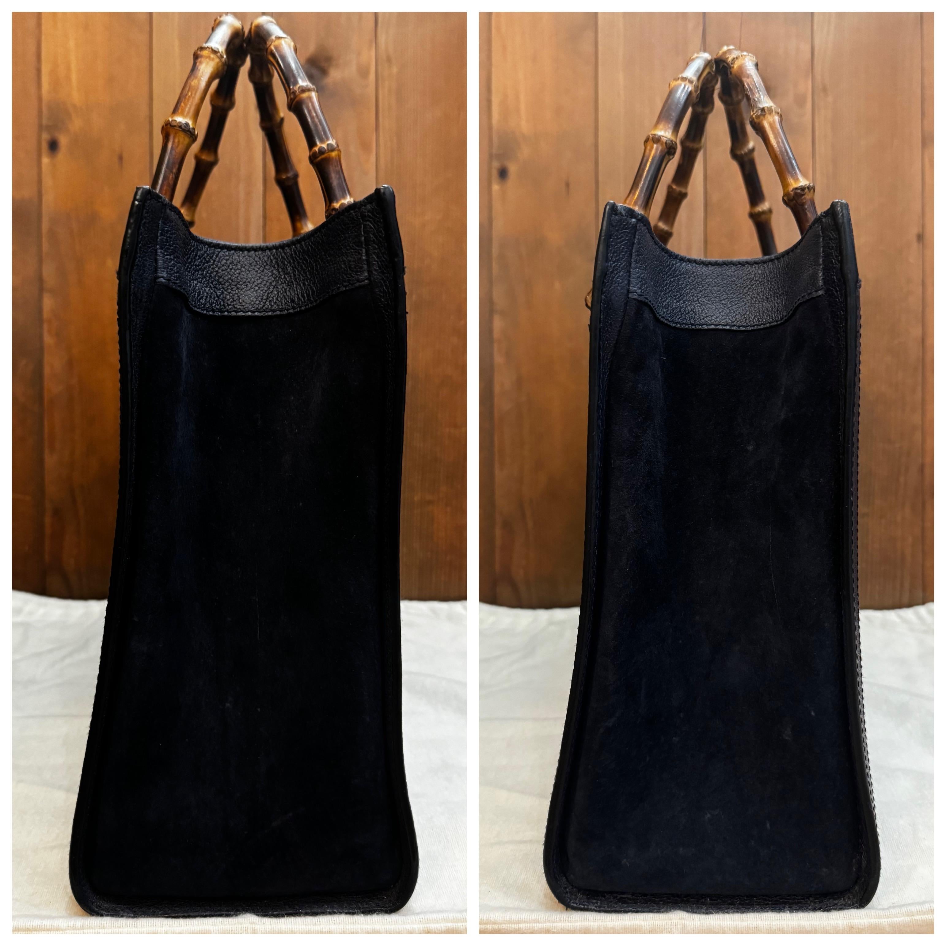 Vintage GUCCI Diana Tote Bambus Tote Bag Nubuck Leder Marineblau (Medium) im Angebot 3