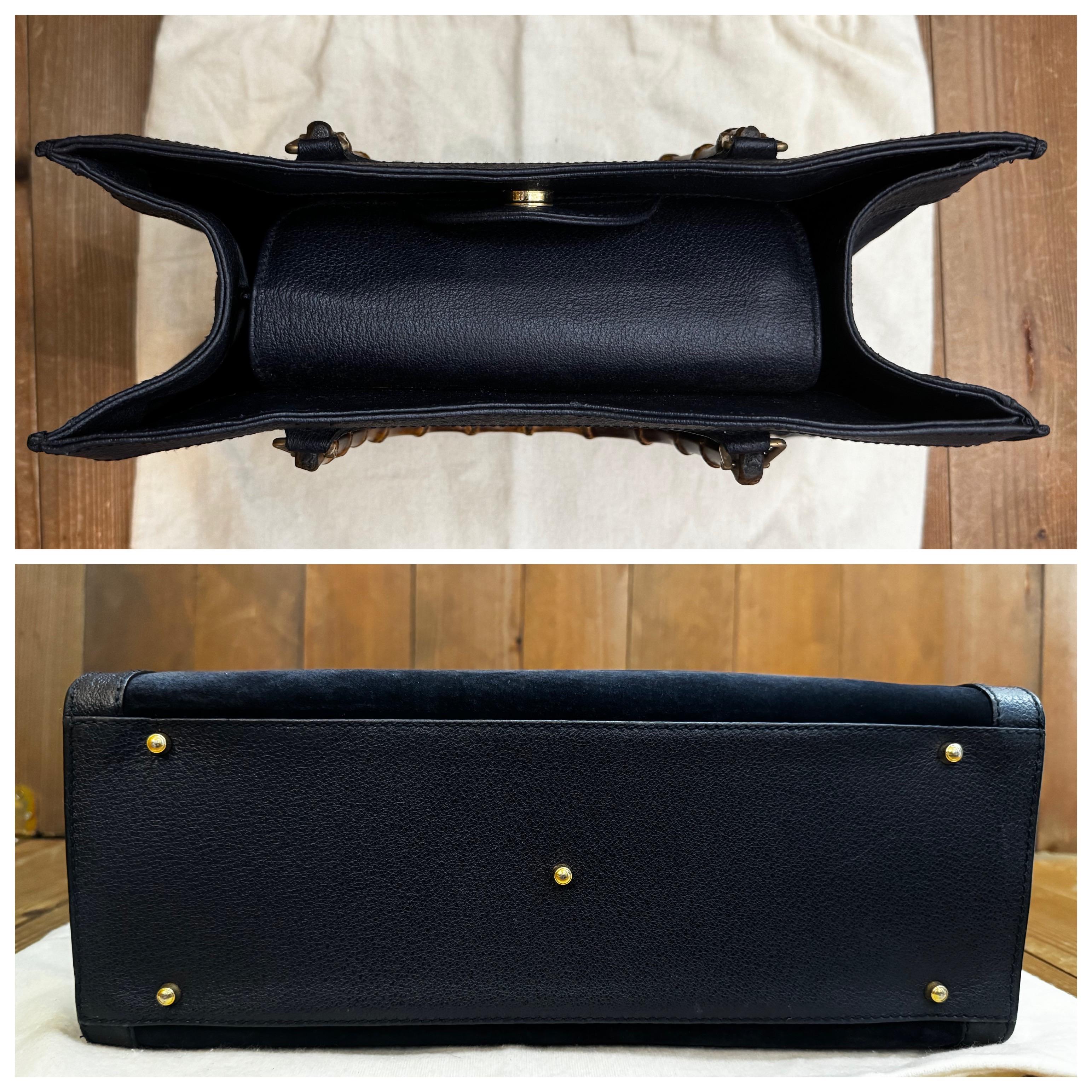 Vintage GUCCI Diana Tote Bambus Tote Bag Nubuck Leder Marineblau (Medium) im Angebot 4