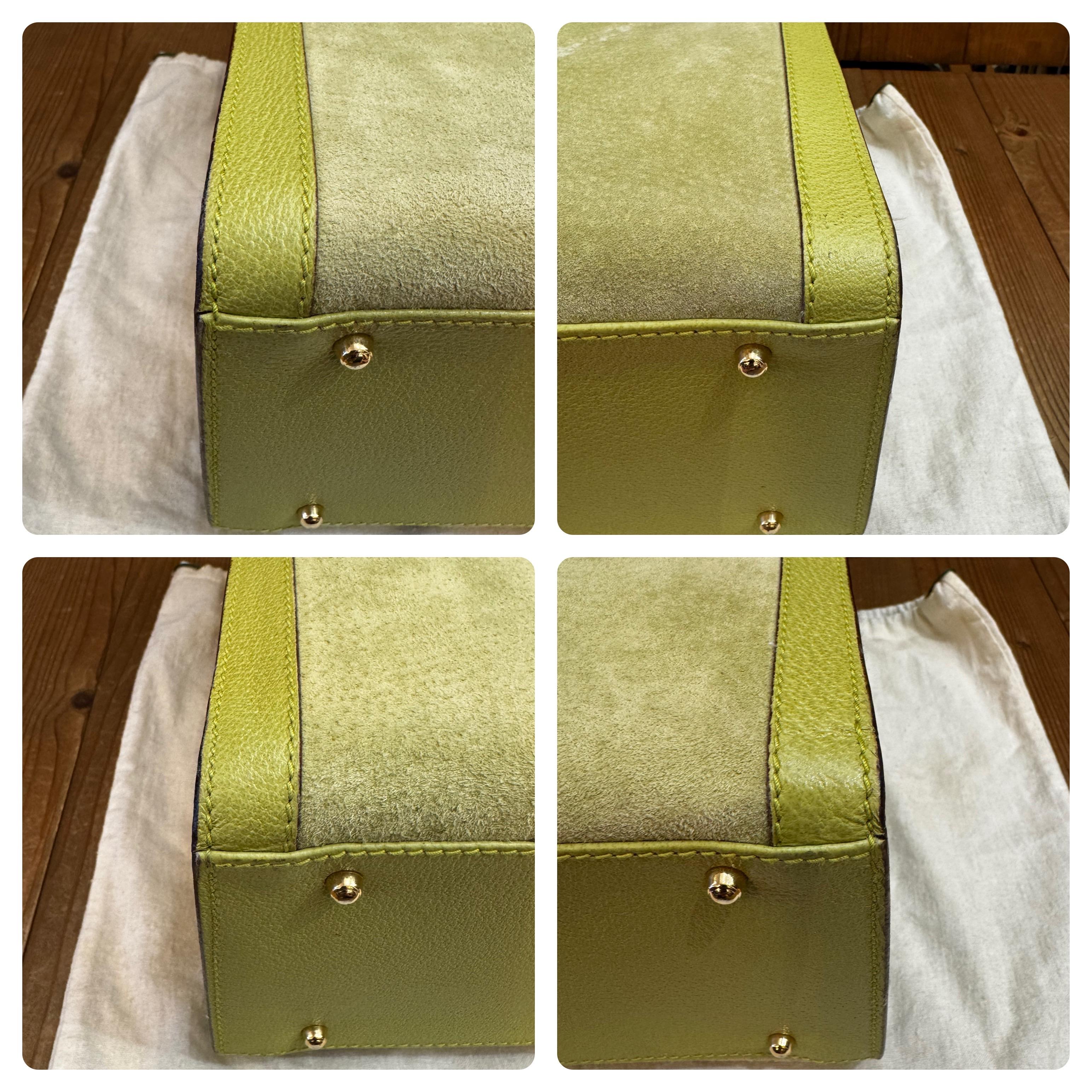 1990s Vintage GUCCI Diana Tote Bamboo Tote Bag Pigskin Nubuck Leather Green 1