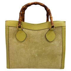 1990s Vintage GUCCI Diana Tote Bamboo Tote Bag Pigskin Nubuck Leather Green