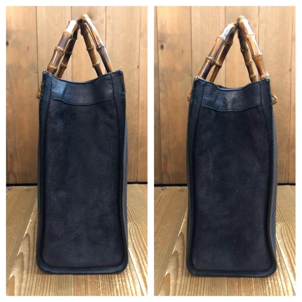 Vintage GUCCI Diana Tote Bamboo Tote Bag Nubuck Leather Navy (Medium) 1