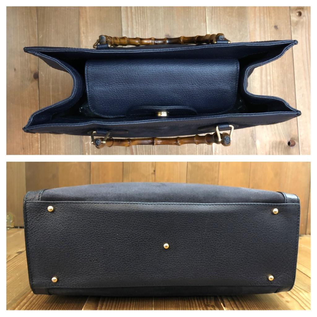 Vintage GUCCI Diana Tote Bamboo Tote Bag Nubuck Leather Navy (Medium) 3