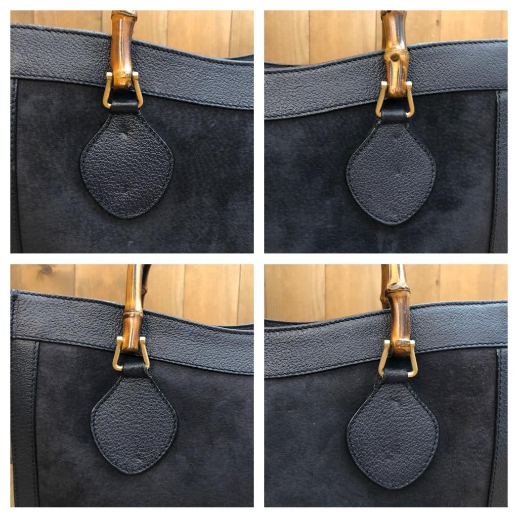 Vintage GUCCI Diana Tote Bamboo Tote Bag Nubuck Leather Navy (Medium) 4