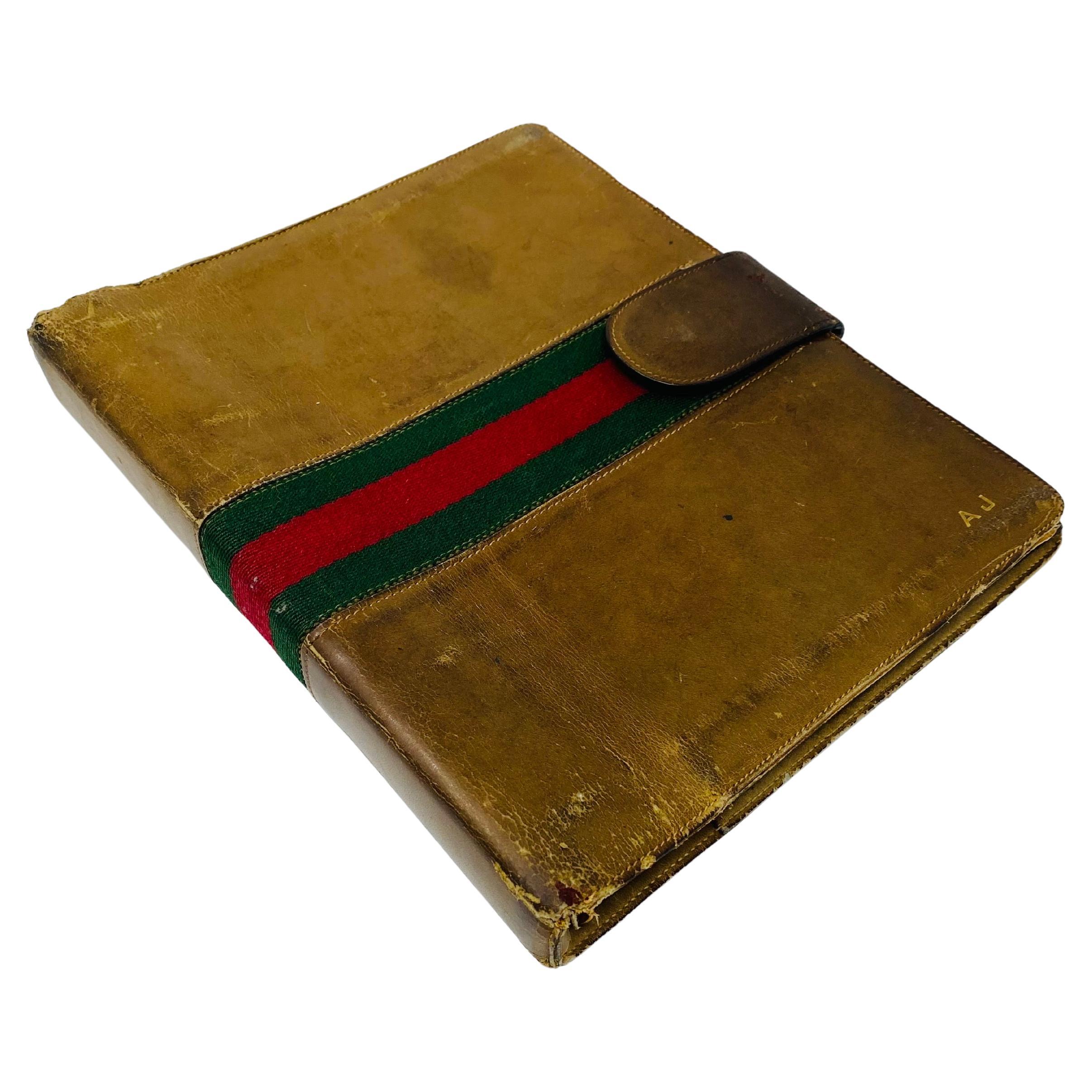 Vintage Gucci Document Case, Tan Leather, Mid-20th Century, Distressed For Sale