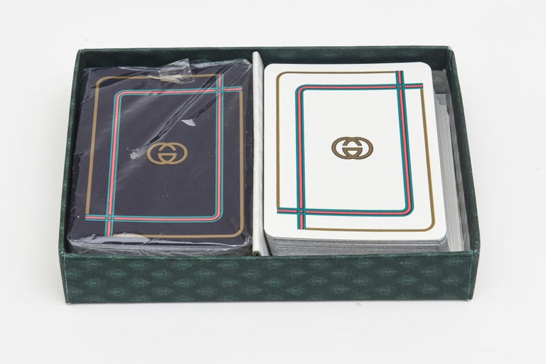 Vintage Gucci Horse Bridle Navy and Gold Playing Cards - Set of 3 Decks