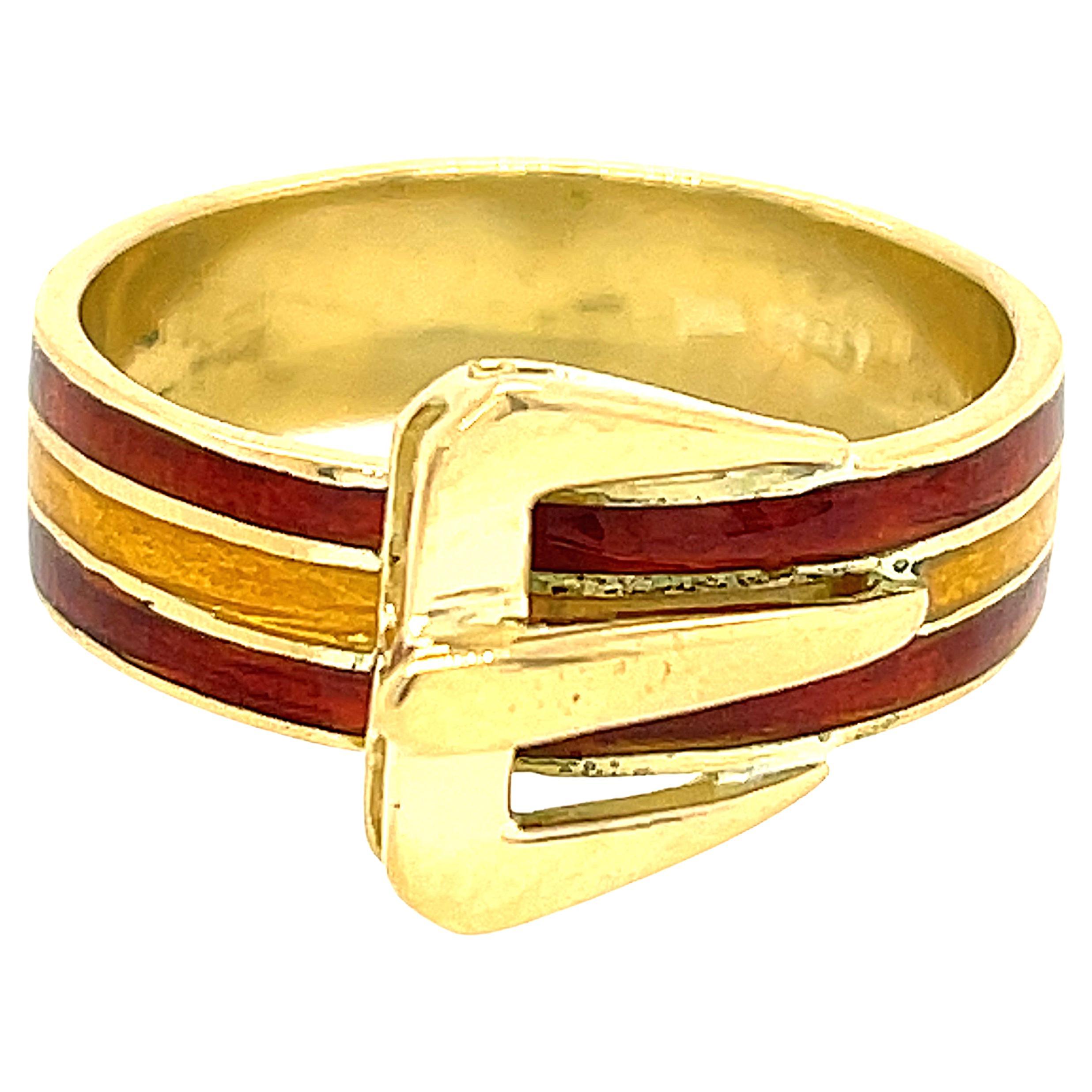 Vintage Gucci Enamel 18 Karat Gold Buckle Ring