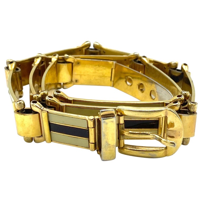 Vintage Iconic GUCCI Gold Enamel Buckle Belt