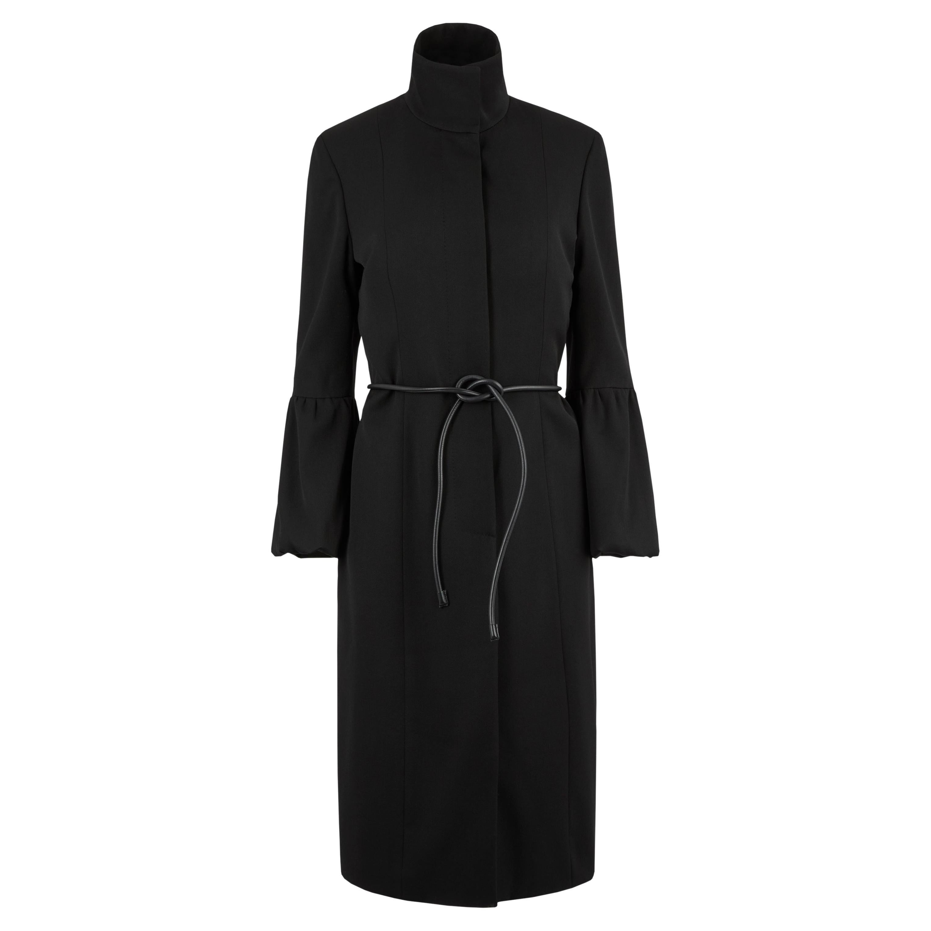 Vintage Gucci F/W 1999 Schwarzer Woll-Ledergürtel-Mantel