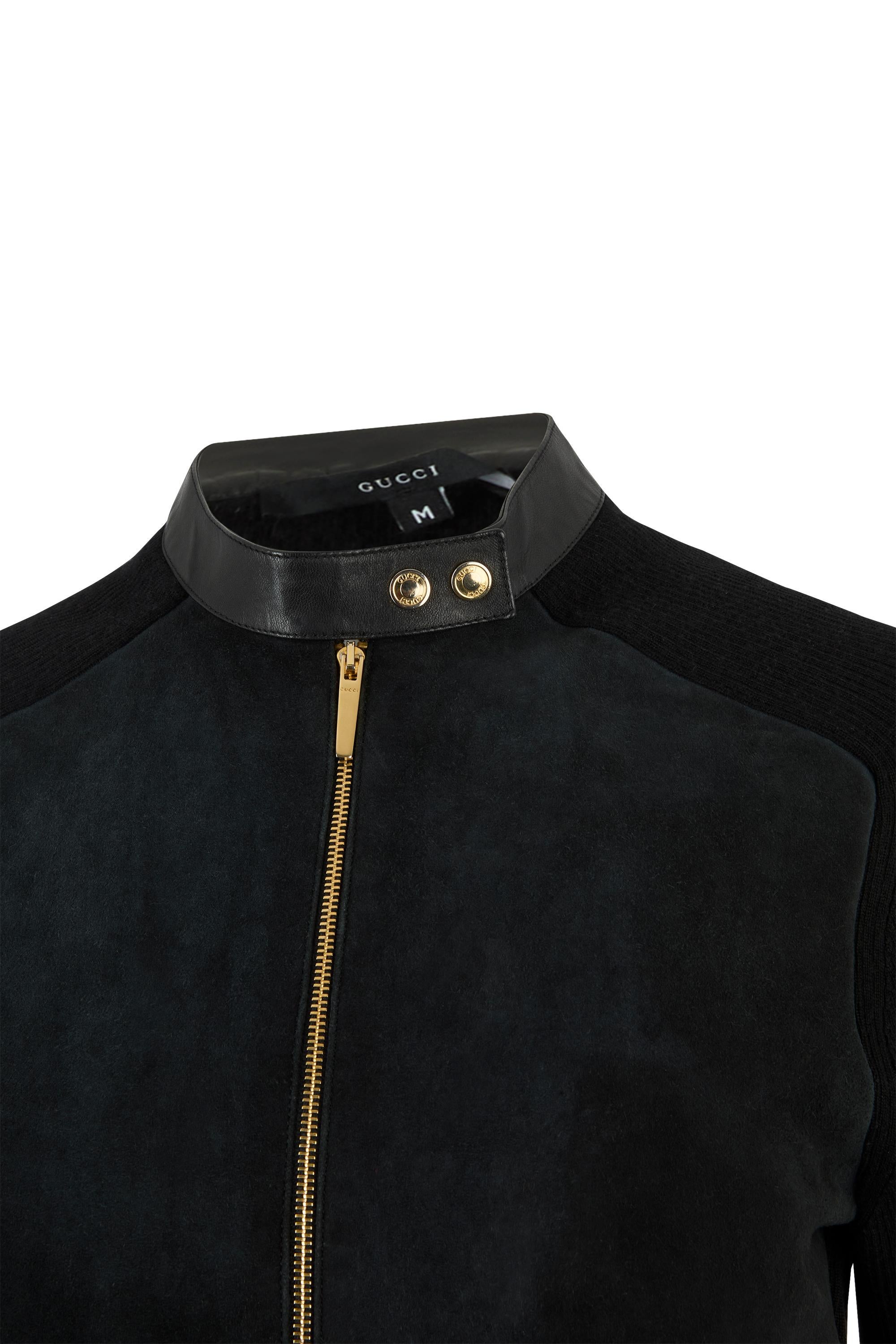 Noir Vintage Gucci F&F Vintage 2000 Veste légère en cachemire et daim en vente