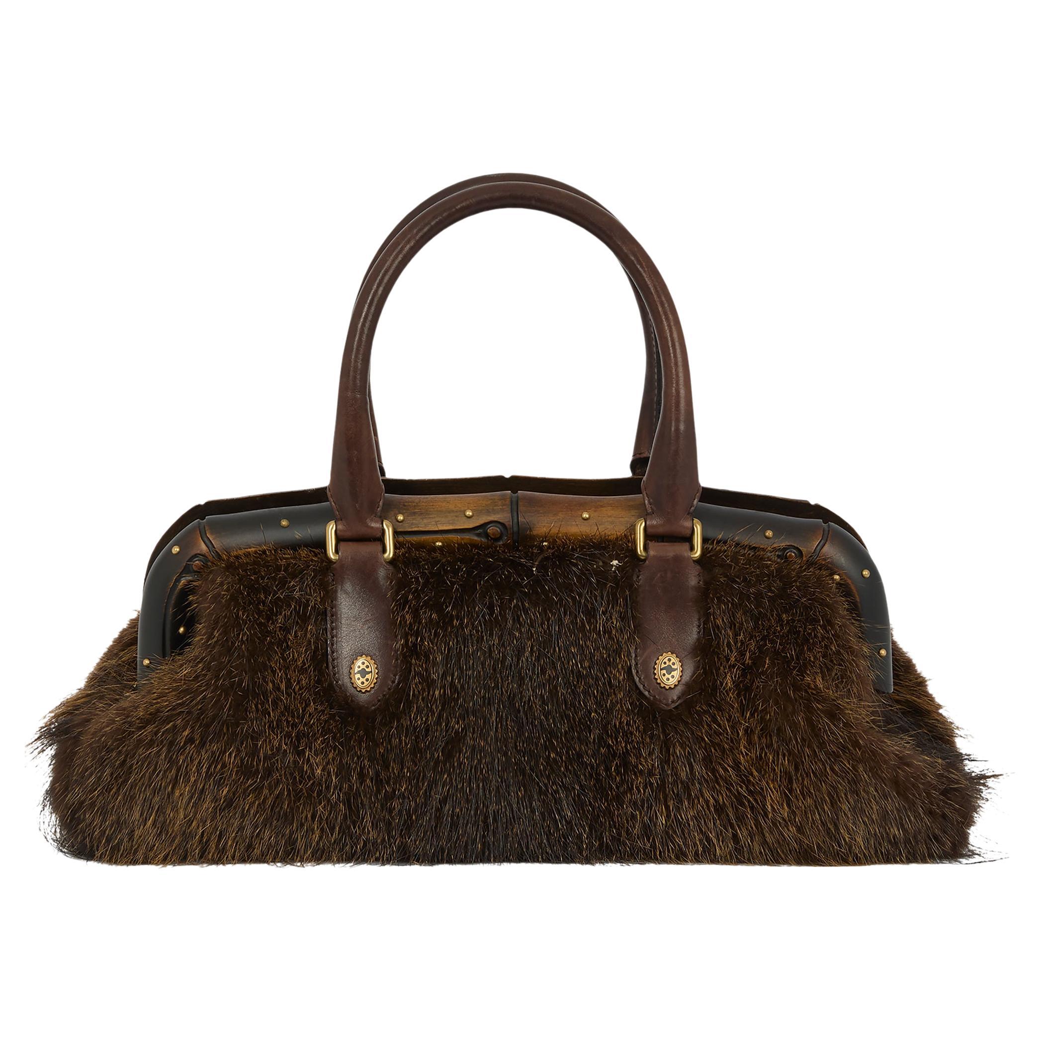 Vintage Gucci F&F Vintage 2003 Sac à main en bambou et fourrure