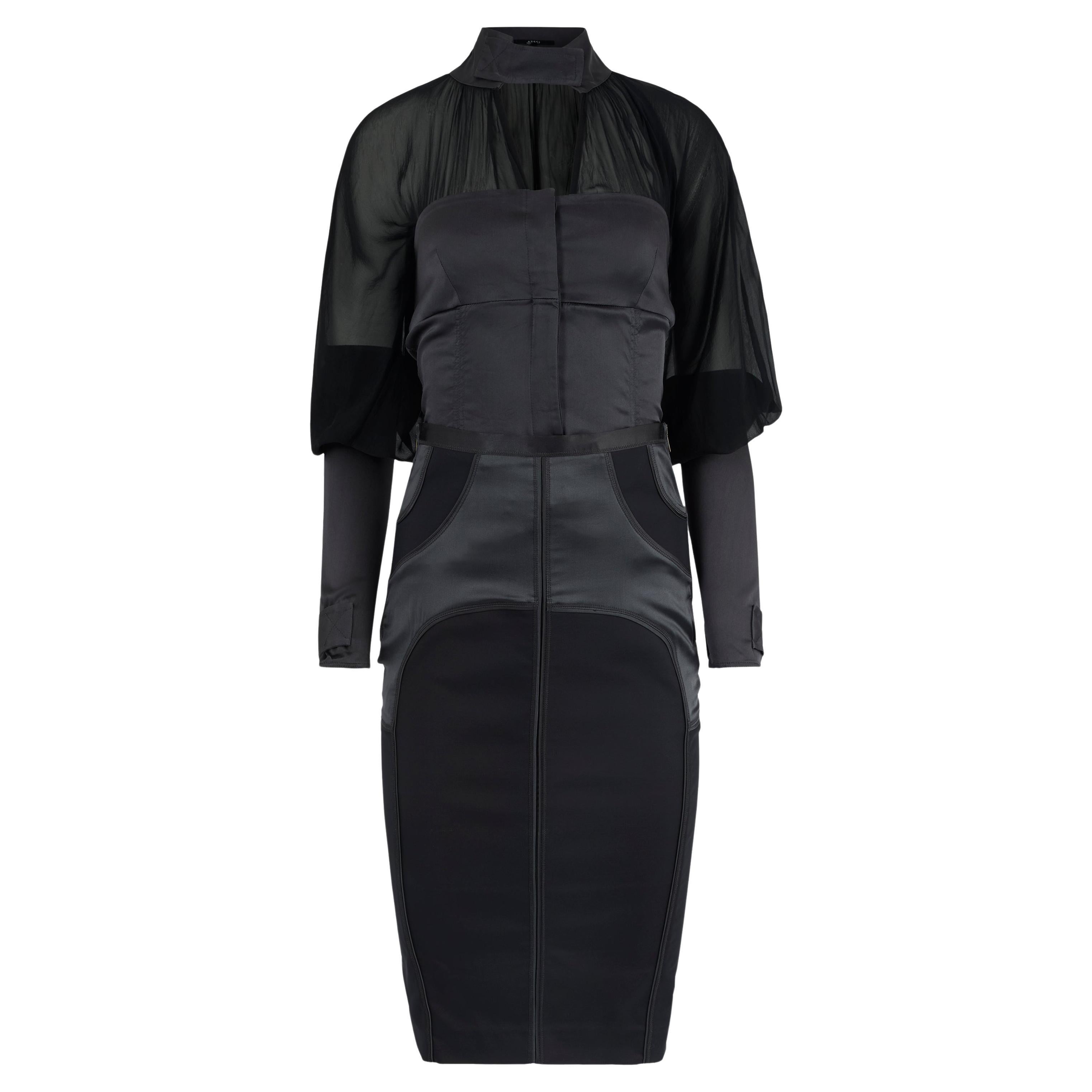 F&F Vintage Gucci A/I 2003 By Tom Ford Set in raso di seta grigio Co Ord