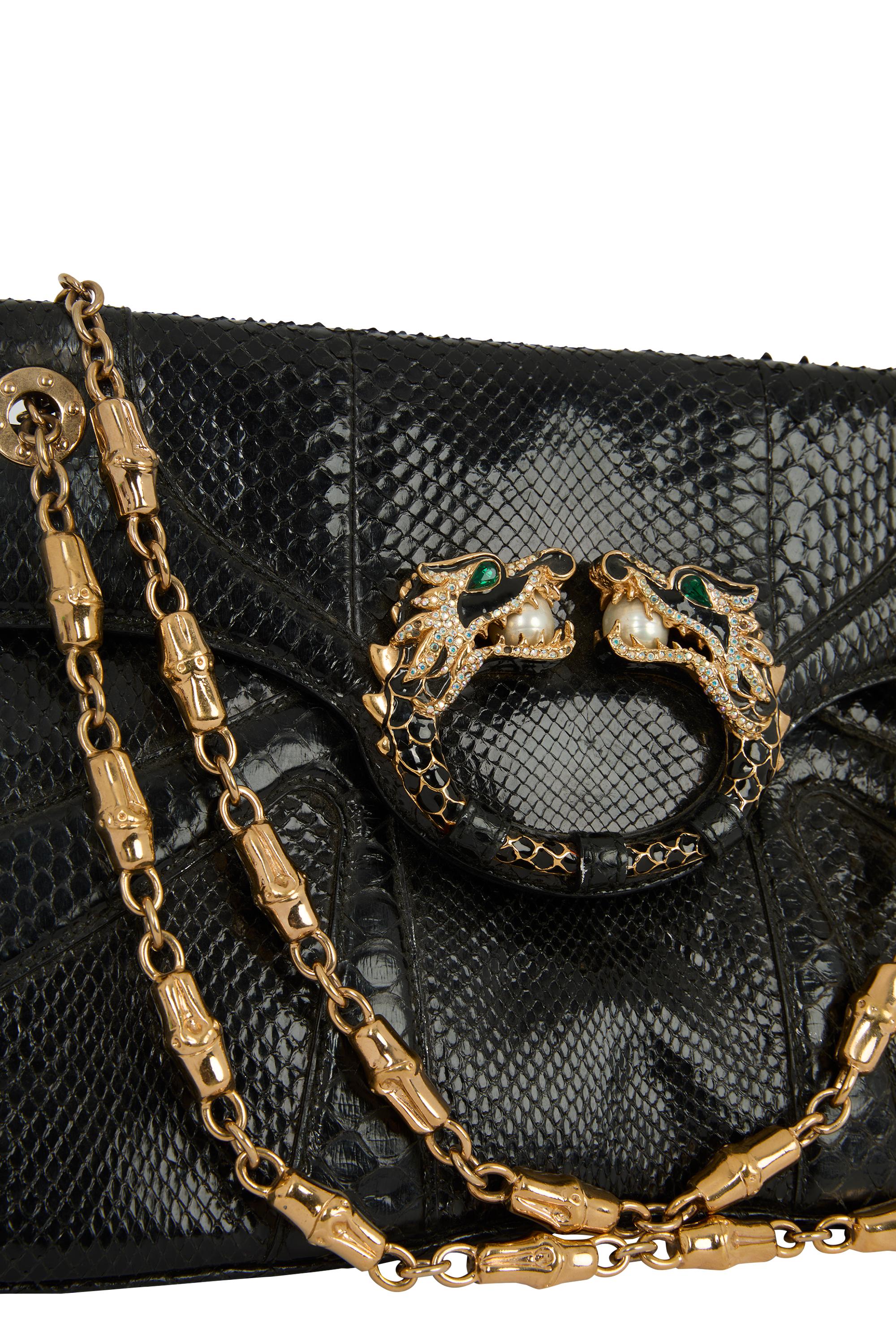 Vintage Gucci F&F Vintage 2004 Pochette en python irisé noir Excellent état - En vente à London, GB