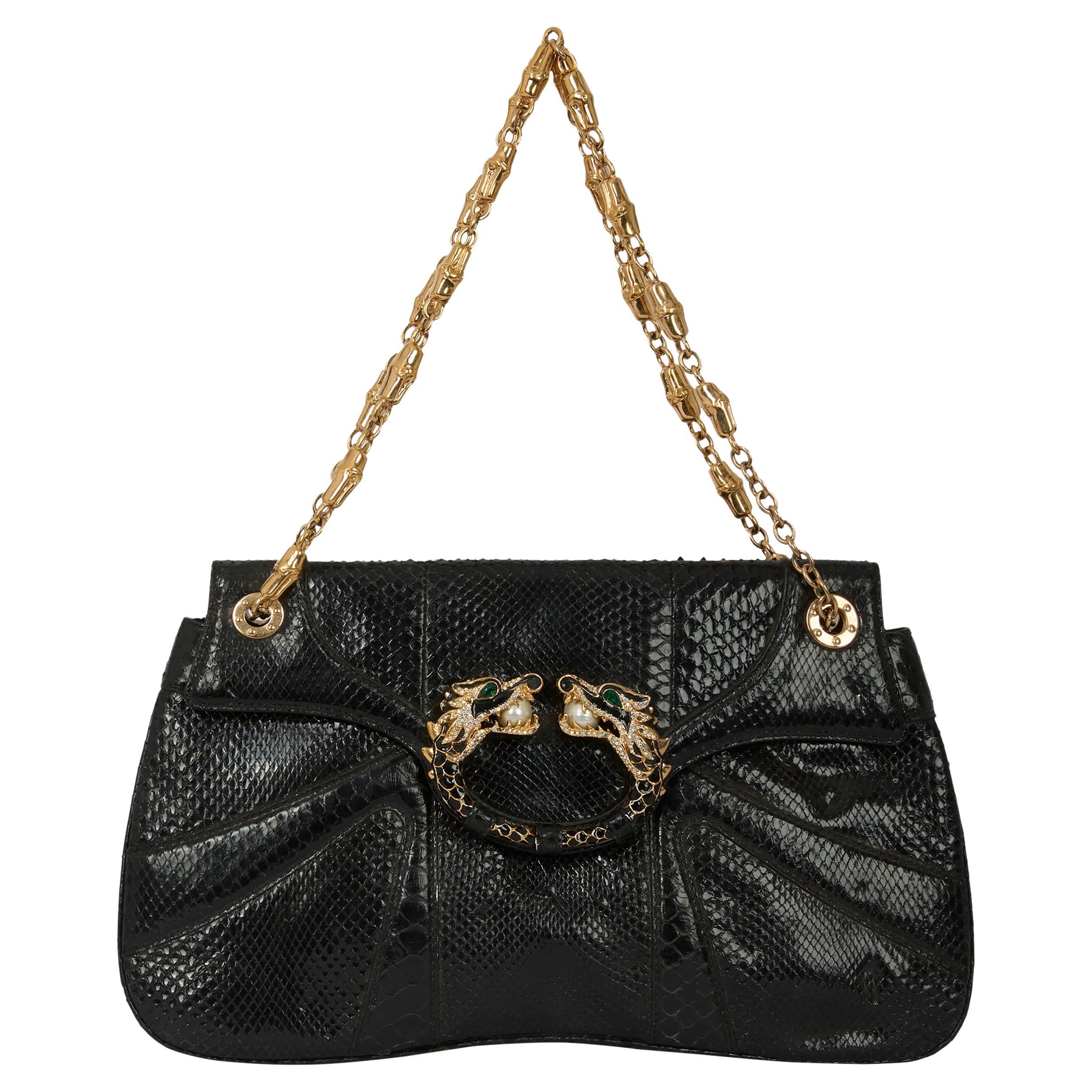 Vintage Gucci F&F Vintage 2004 Pochette en python irisé noir
