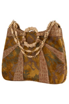 Vintage Gucci F/W 2004 Crocodile & Velvet Gold Dragon Print Shoulder Bag