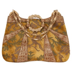 Vintage Gucci F/W 2004 Crocodile & Velvet Gold Dragon Print Shoulder Bag