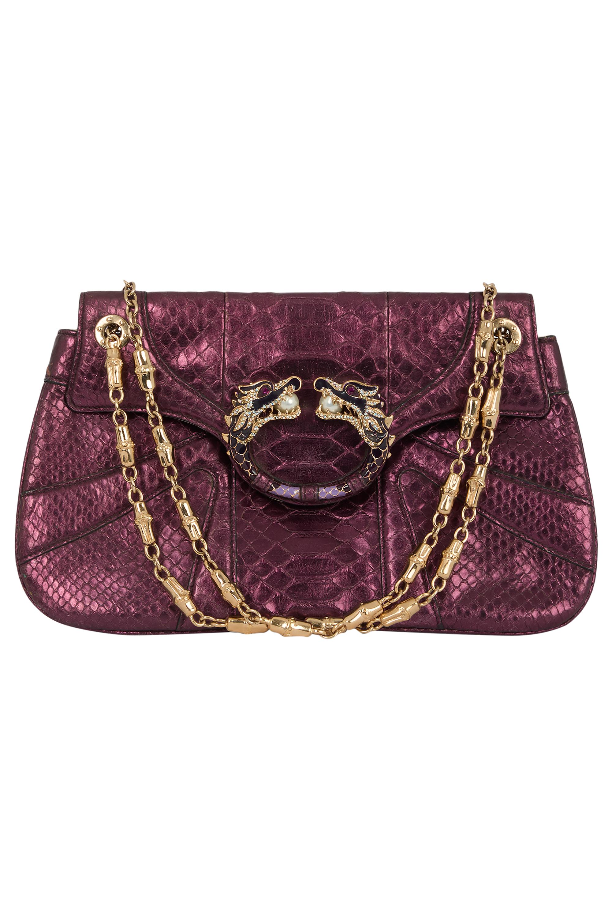 Noir Vintage Gucci F&F Vintage 2004 Pochette en python irisé violet en vente