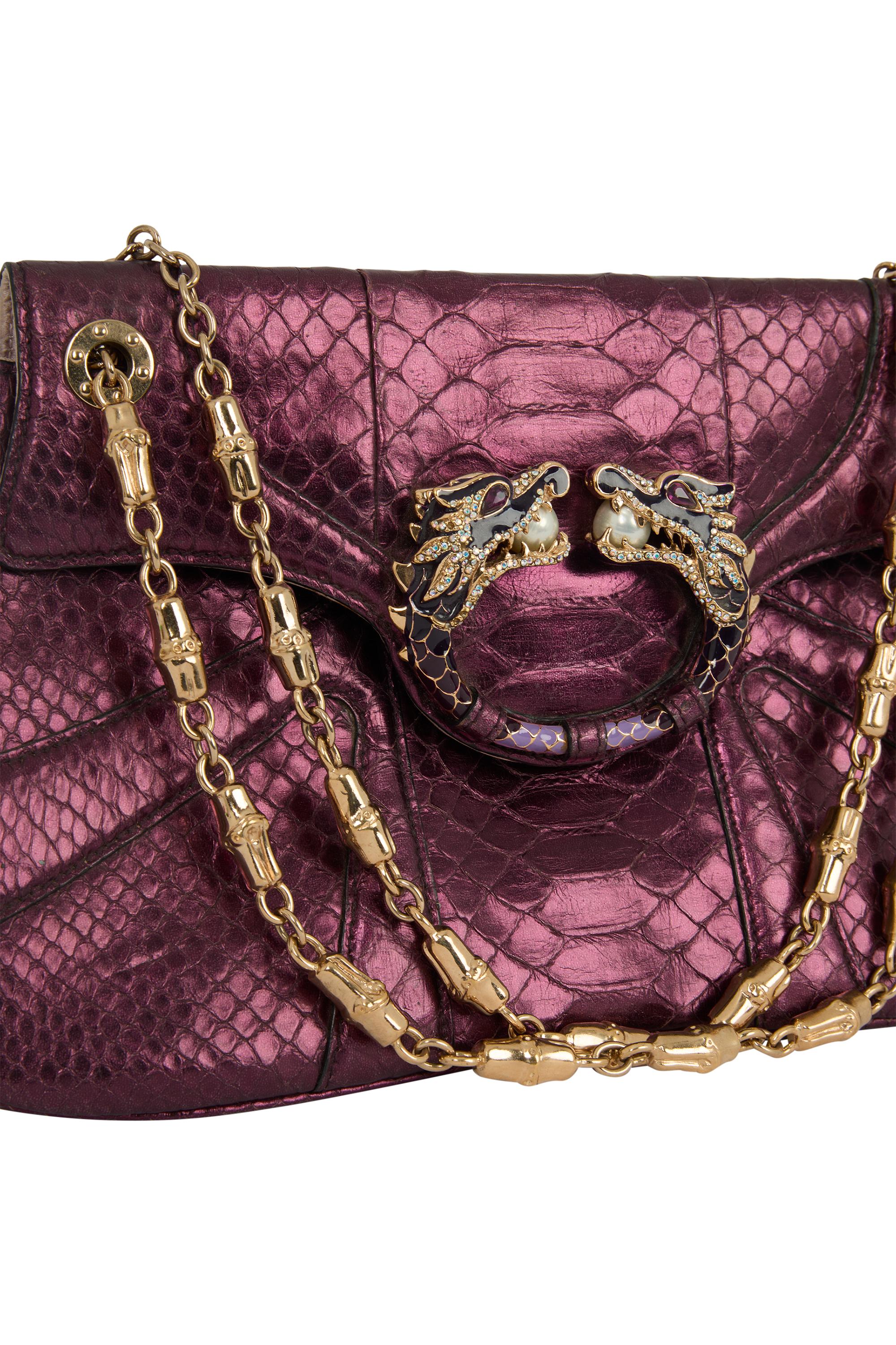 Vintage Gucci F&F Vintage 2004 Pochette en python irisé violet Excellent état - En vente à London, GB