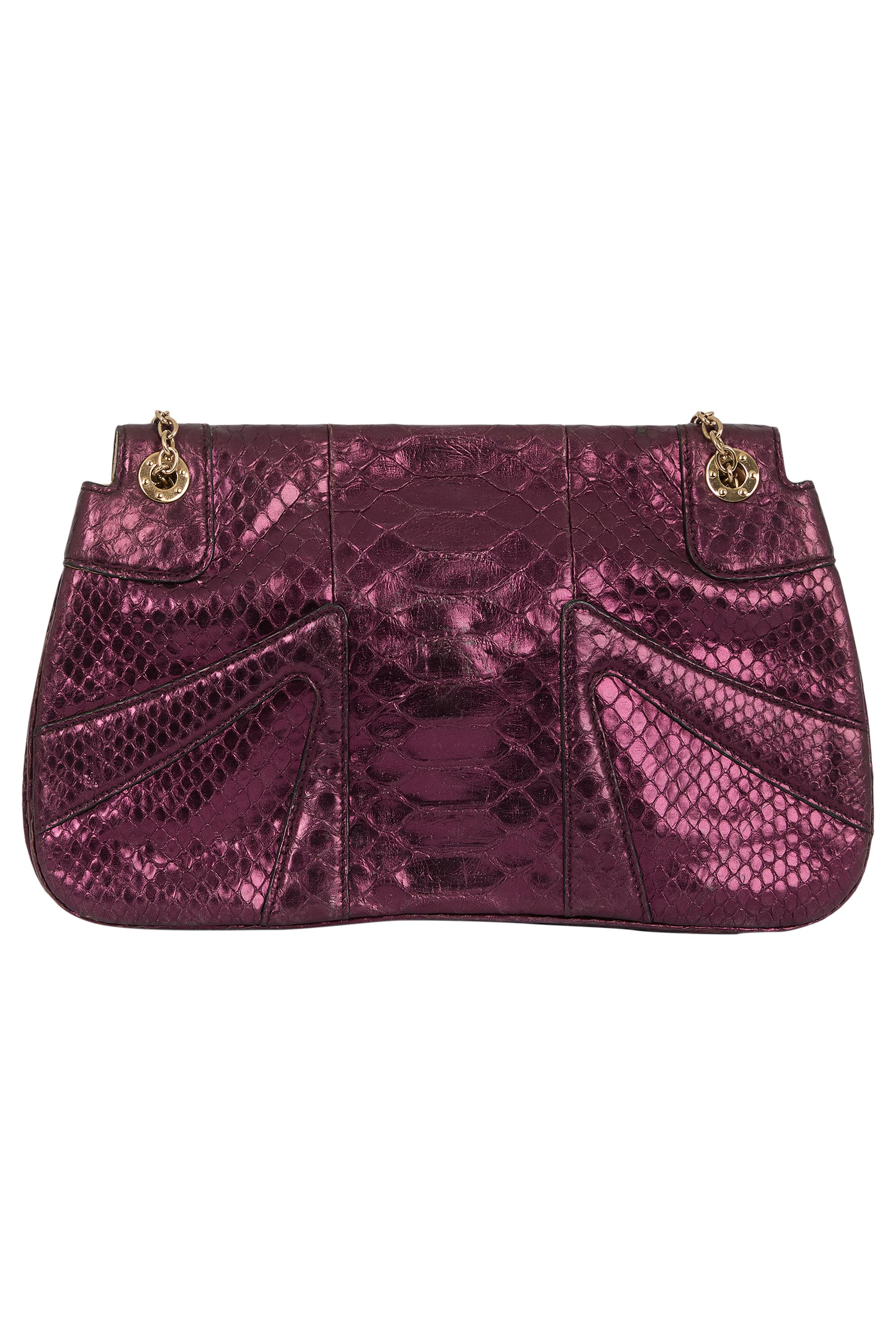Vintage Gucci F&F Vintage 2004 Pochette en python irisé violet en vente 2