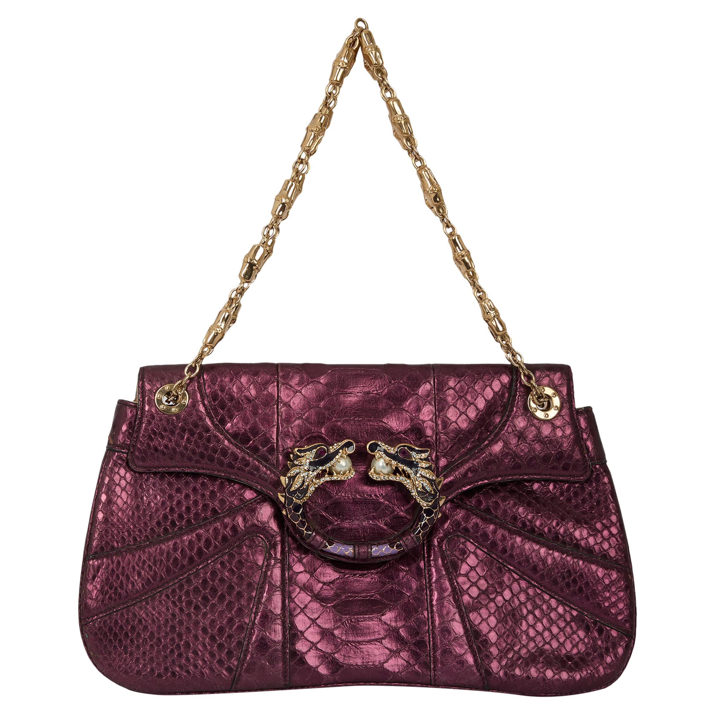 Vintage Gucci F&F Vintage 2004 Pochette en python irisé violet