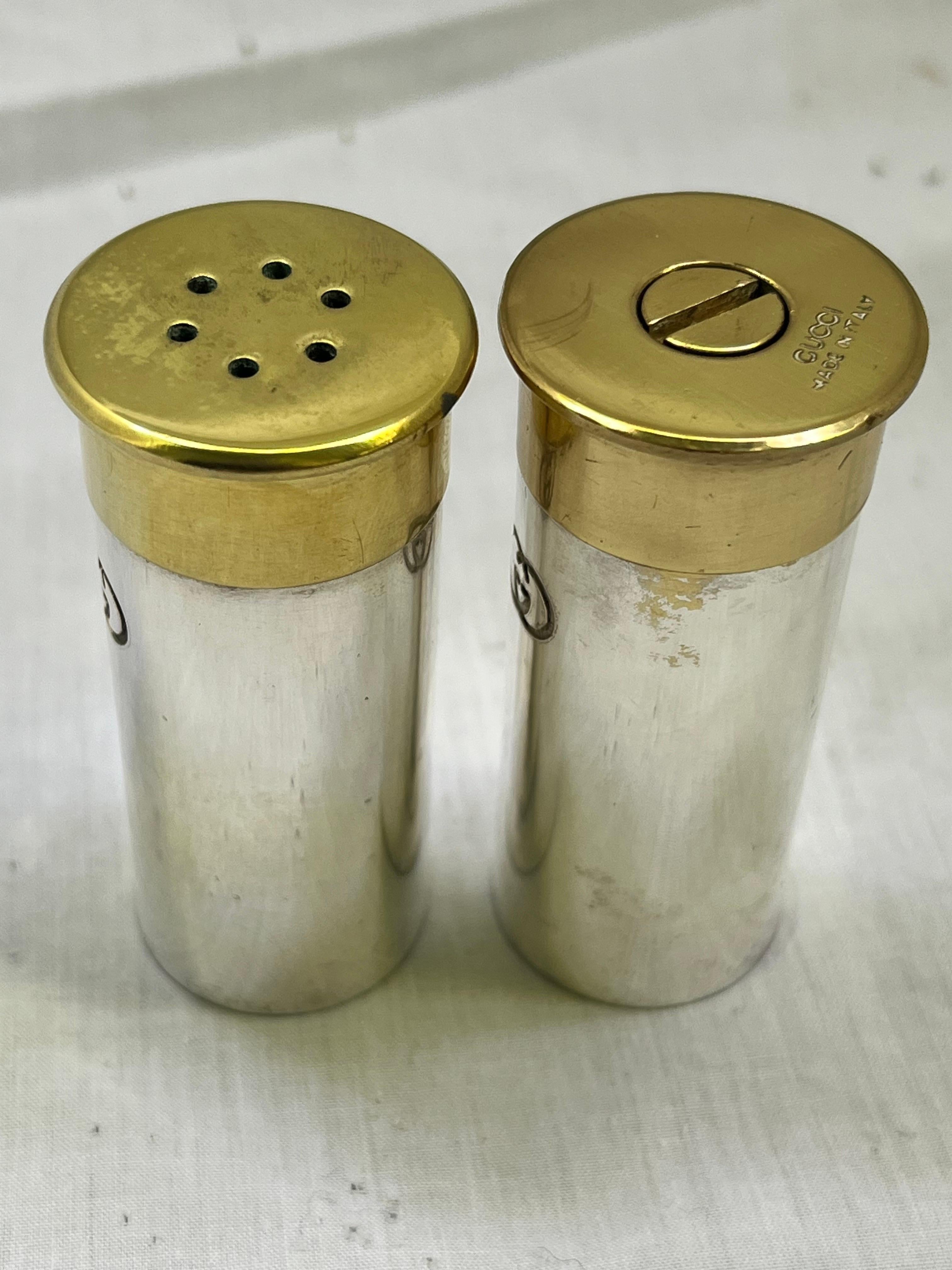 Vintage Gucci Faux Shotgun Shell Salt and Pepper Shaker Set Made Italy Double G 4
