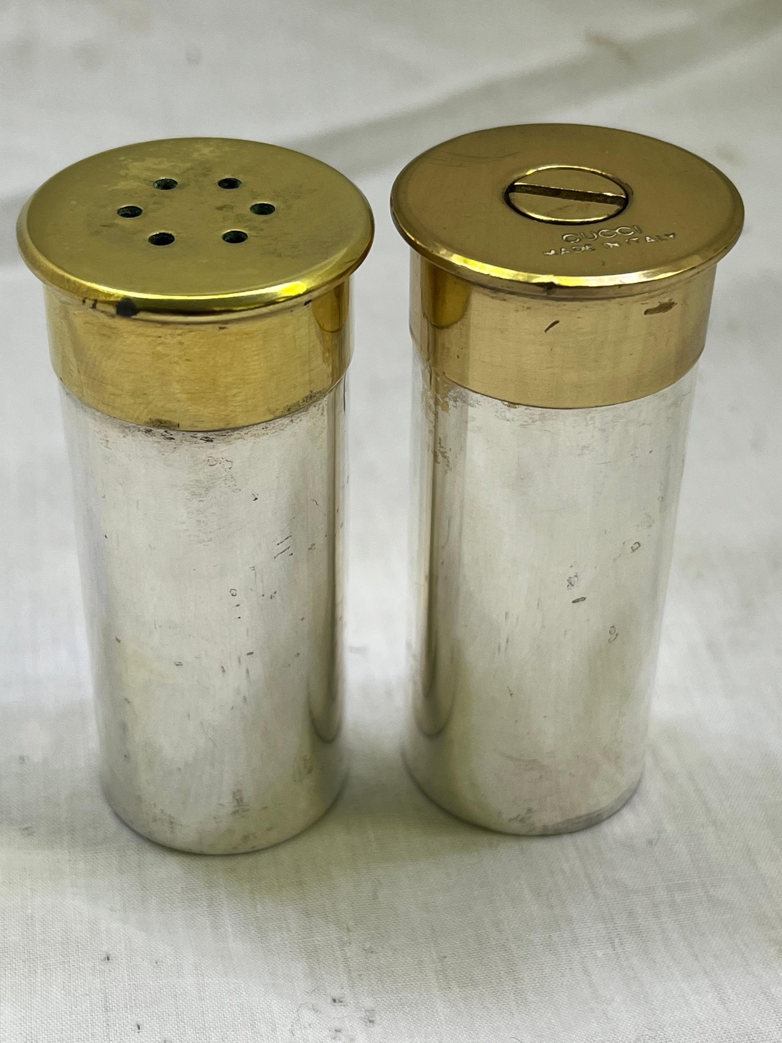 Vintage Gucci Faux Shotgun Shell Salt and Pepper Shaker Set Made Italy Double G 5