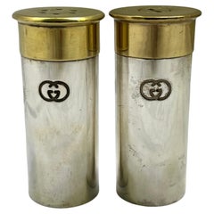 Retro Gucci Faux Shotgun Shell Salt and Pepper Shaker Set Made Italy Double G