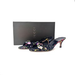 Vintage Gucci Flora Bow Slip On Kitten Heel Slip On Mules Sandals 7.5