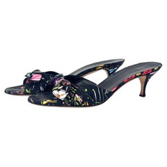 Vintage Gucci Flora Bow Slip On Kitten Heel Slip On Mules Sandals 7.5