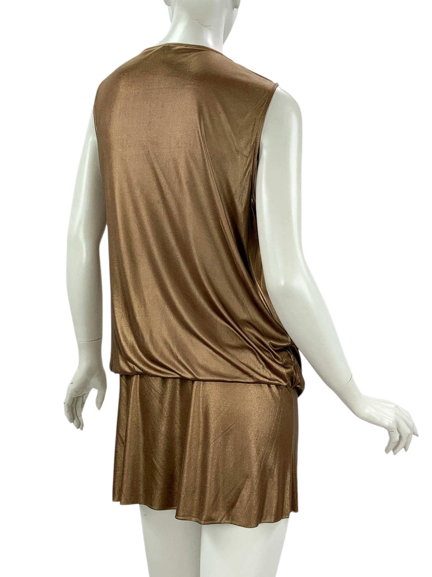 Donna Gucci Vintage FW 2006 Runway Metallic Gold Bronze Stretch Mini Plunging Dress M in vendita