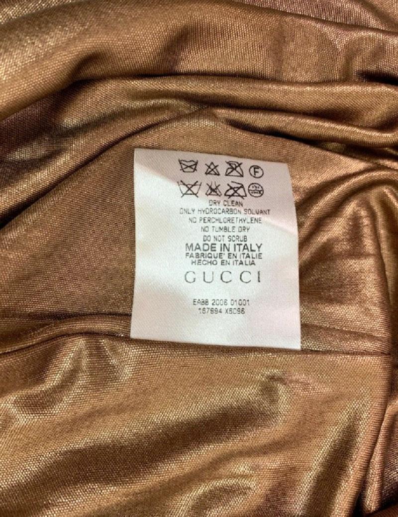 Gucci Vintage FW 2006 Runway Metallic Gold Bronze Stretch Mini Plunging Dress M in vendita 2