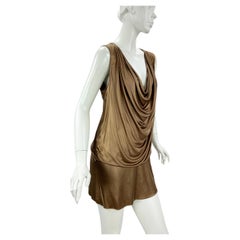 Vintage Gucci FW 2006 Runway Metallic Gold Bronze Stretch Mini Plunging Dress M