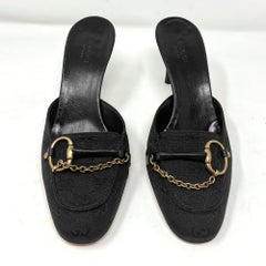 Vintage Gucci GG Monogram Horsebit Chain Mule Heels Y2K Black 37.5 C