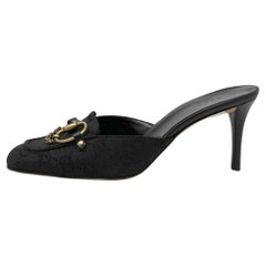 Vintage Gucci GG Monogram Horsebit Chain Mule Heels Y2K Black 37.5 C