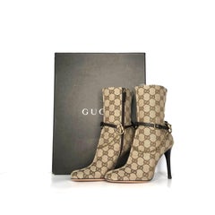 Vintage Gucci GG Monogram Horsebit Harness Ankle High Heeled Boots 5