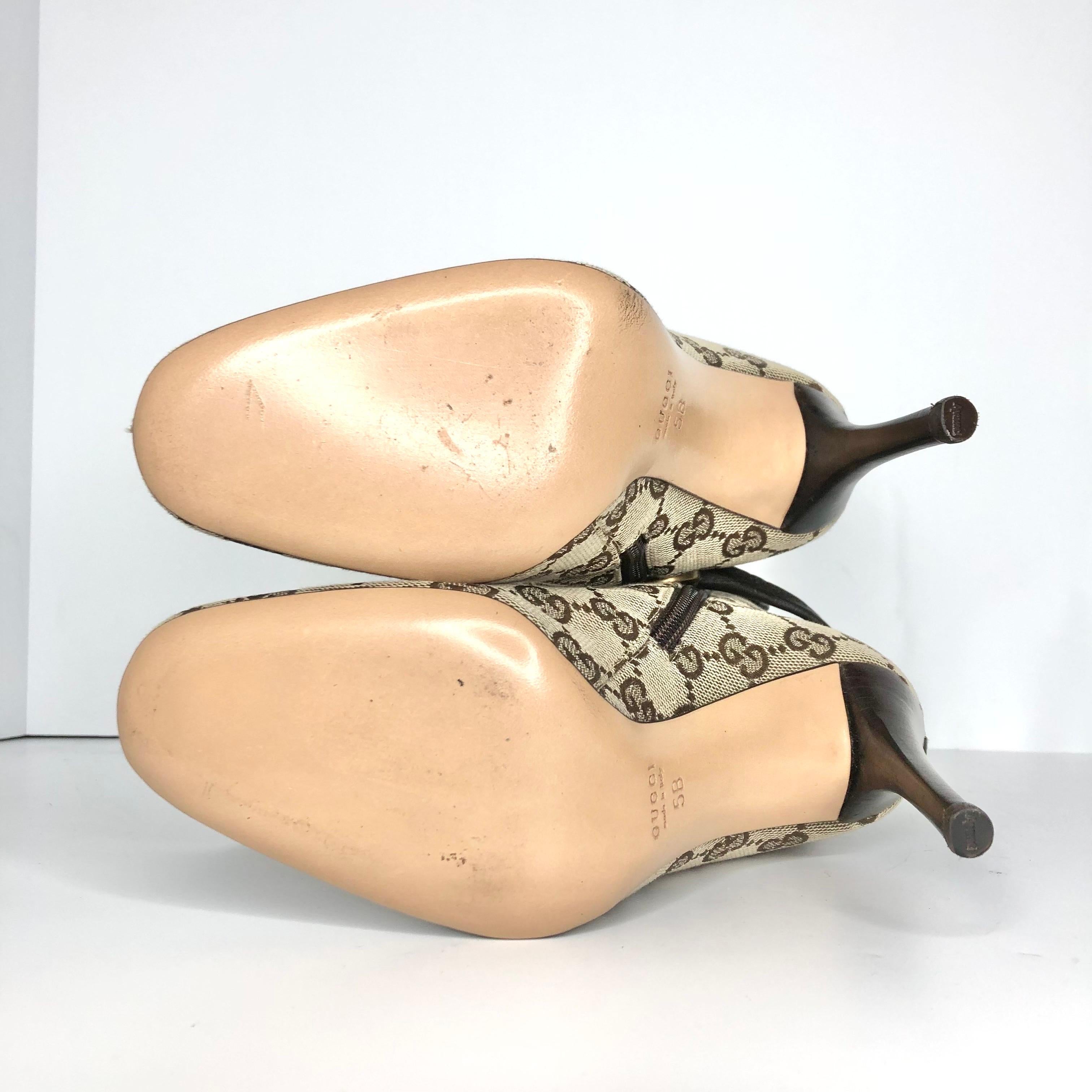 Vintage Gucci GG Monogram Horsebit Harness Ankle High Heeled Boots