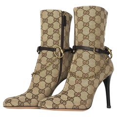 Vintage Gucci GG Monogram Horsebit Harness Ankle High Heeled Boots 5