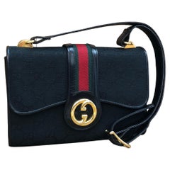 Vintage GUCCI GG Monogram Jacquard  Shoulder Crossbody Bag Black