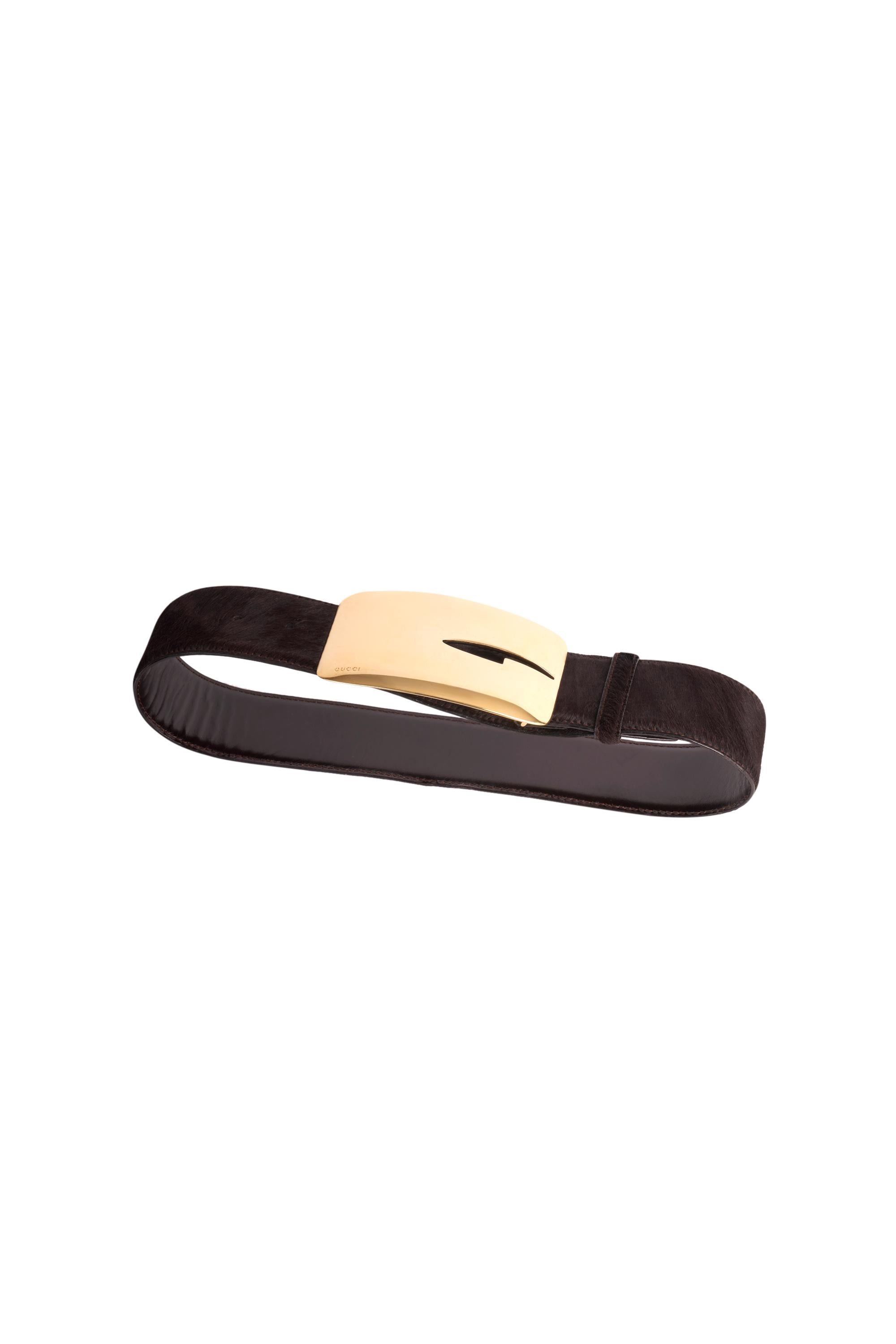 Black Vintage Gucci Gold Brown Pony Hair  By Tom Ford F/W 1996 Belt For Sale