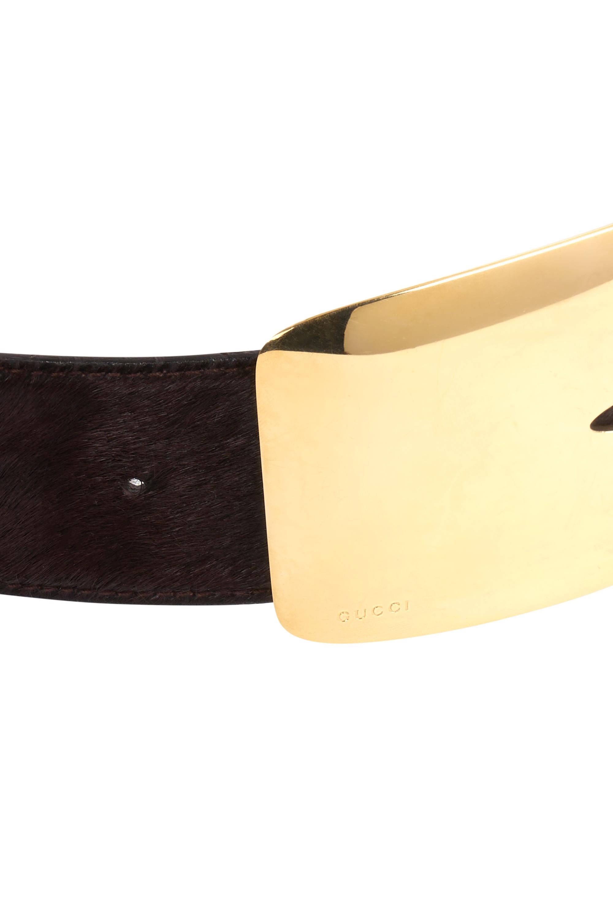 Women's or Men's Vintage Gucci Gold Brown Pony Hair  By Tom Ford F/W 1996 Belt For Sale