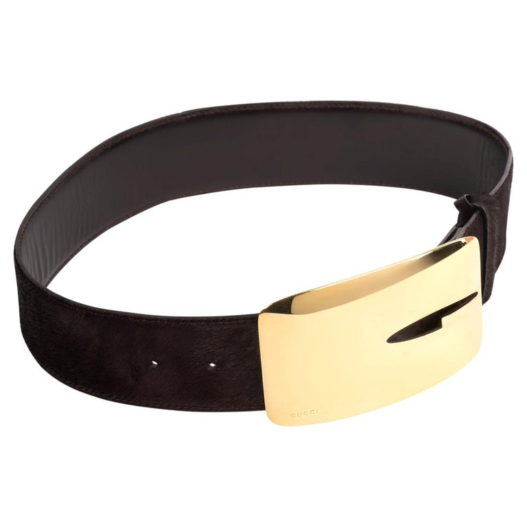 Vintage Gucci Gold Brown Pony Hair By Tom Ford F/W 1996 Belt  display picture 3
