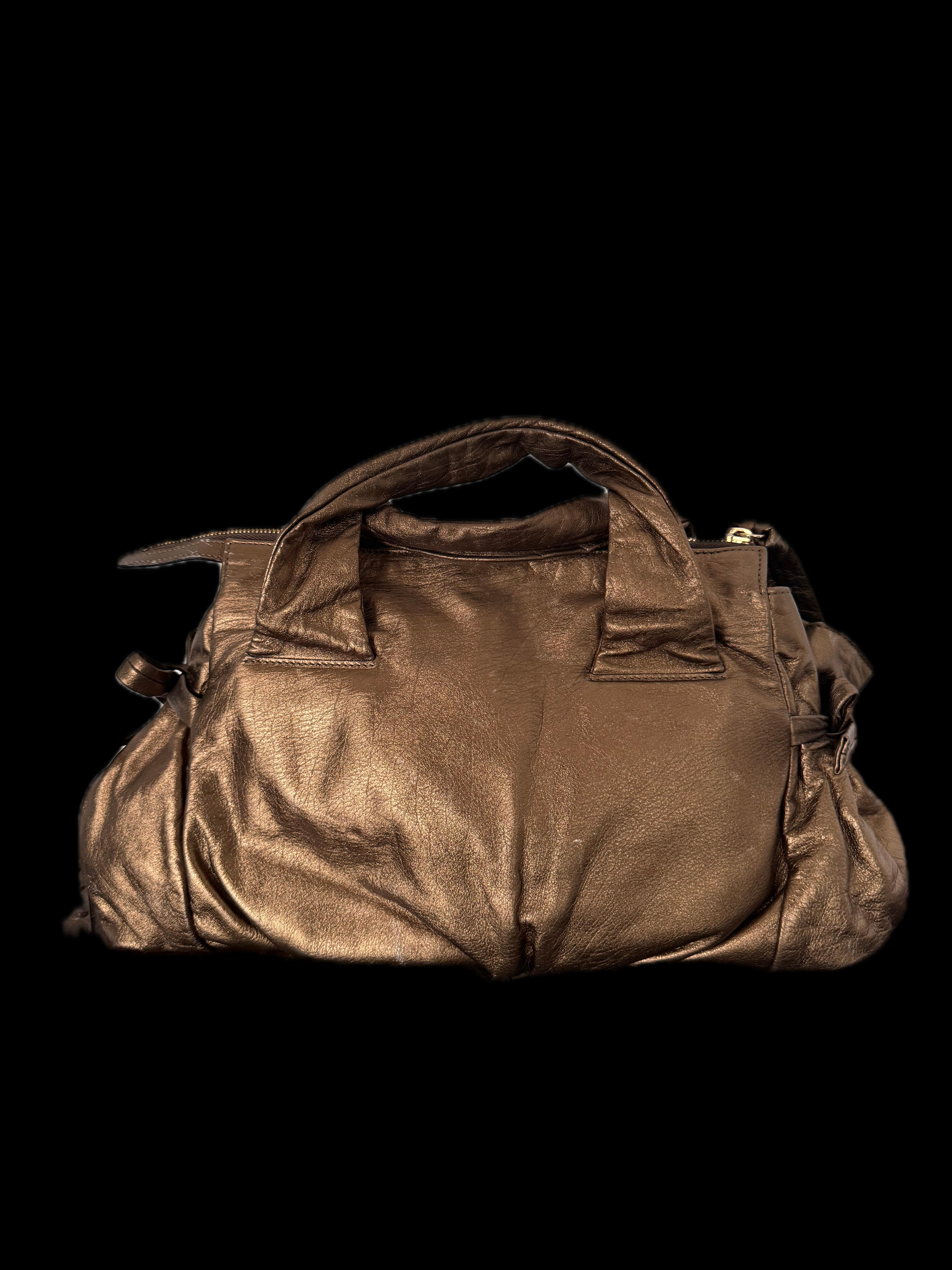 Women's or Men's Vintage Gucci Gold Metallic tote with Gold metal plated Knight Gucci Logo