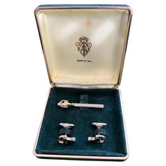 Vintage Gucci Gold Plate Cufflinks & Tie Clip “Circa 1970s” Original Gucci Green