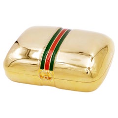Vintage Gucci Gold Plated Trinket Case With Red & Green Stripe