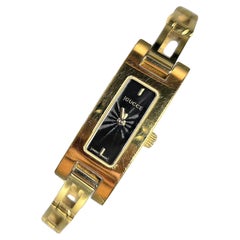 Vintage Gucci Gold Plated Watch Model 3900L Black Sunburst Face with Box Papers