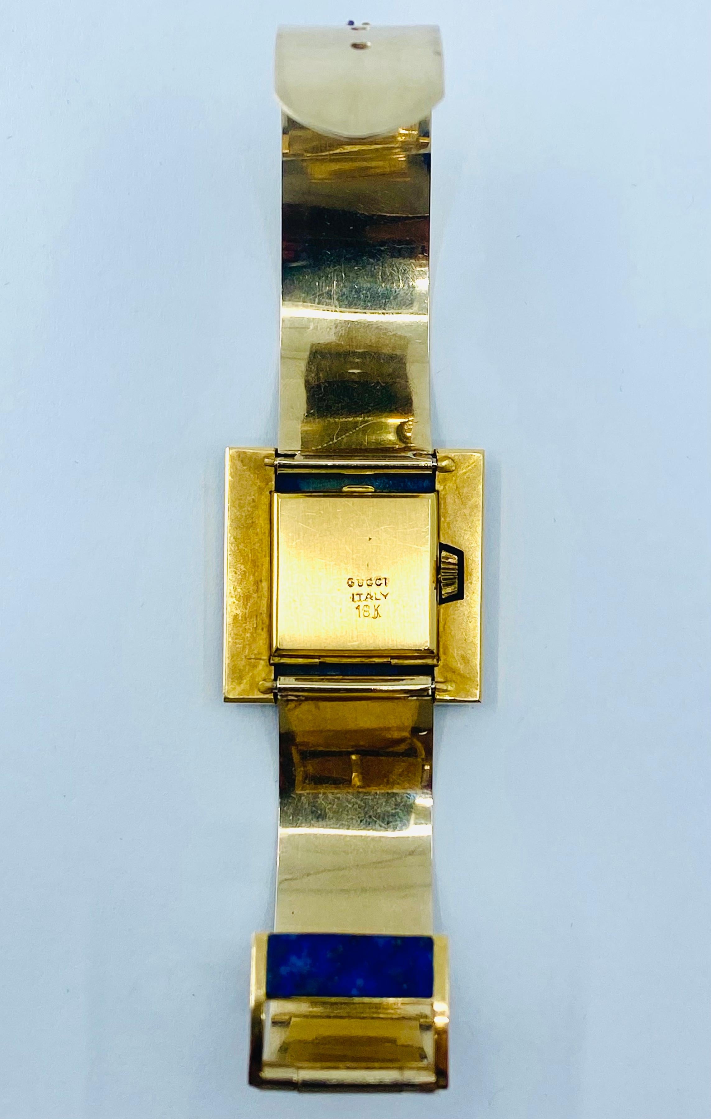 Women's or Men's Vintage Gucci Gold Sodalite Wristwatch