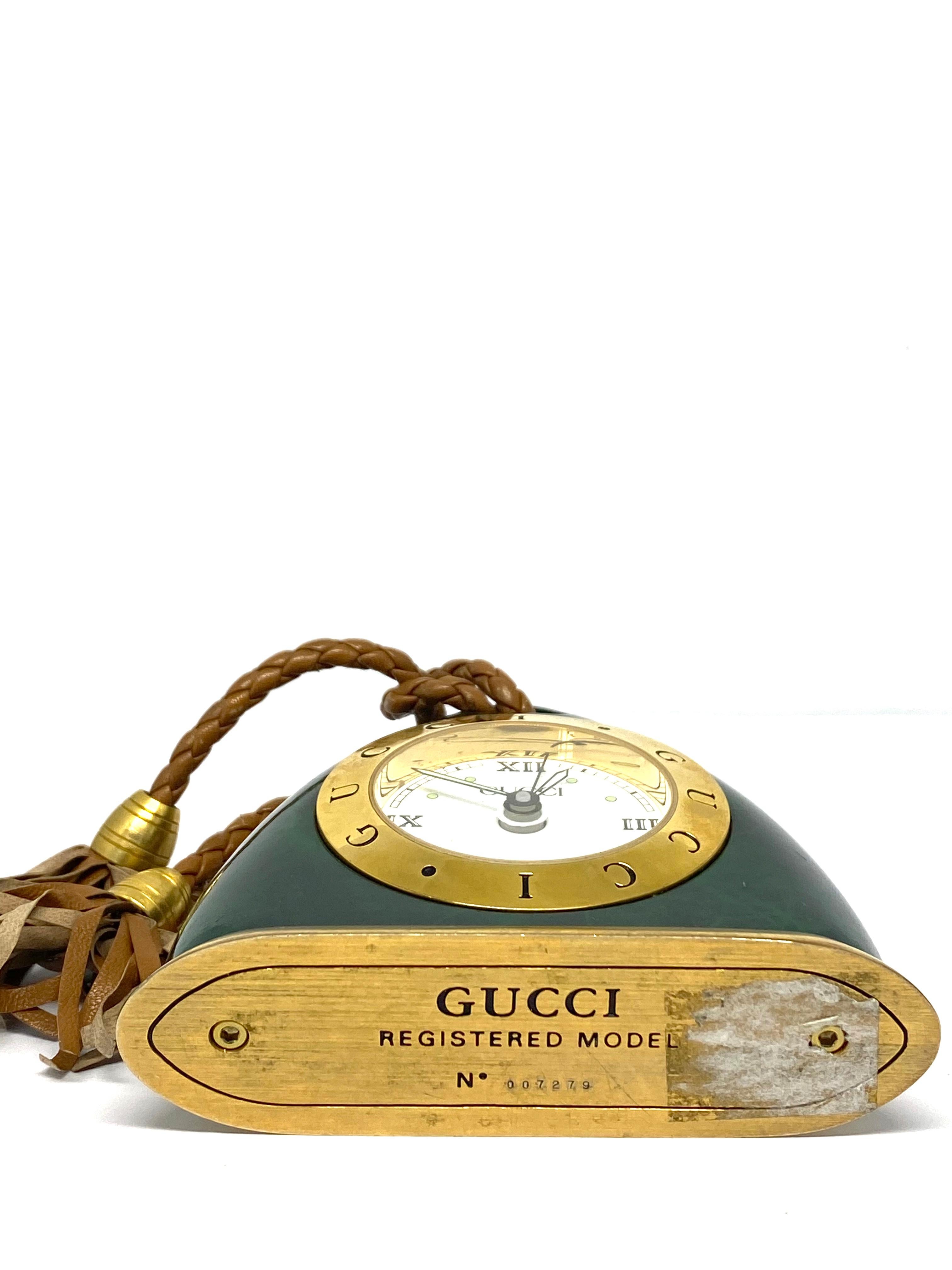 Vintage Gucci Green Alarm Desk Clock w/ Box In Good Condition In Beverly Hills, CA