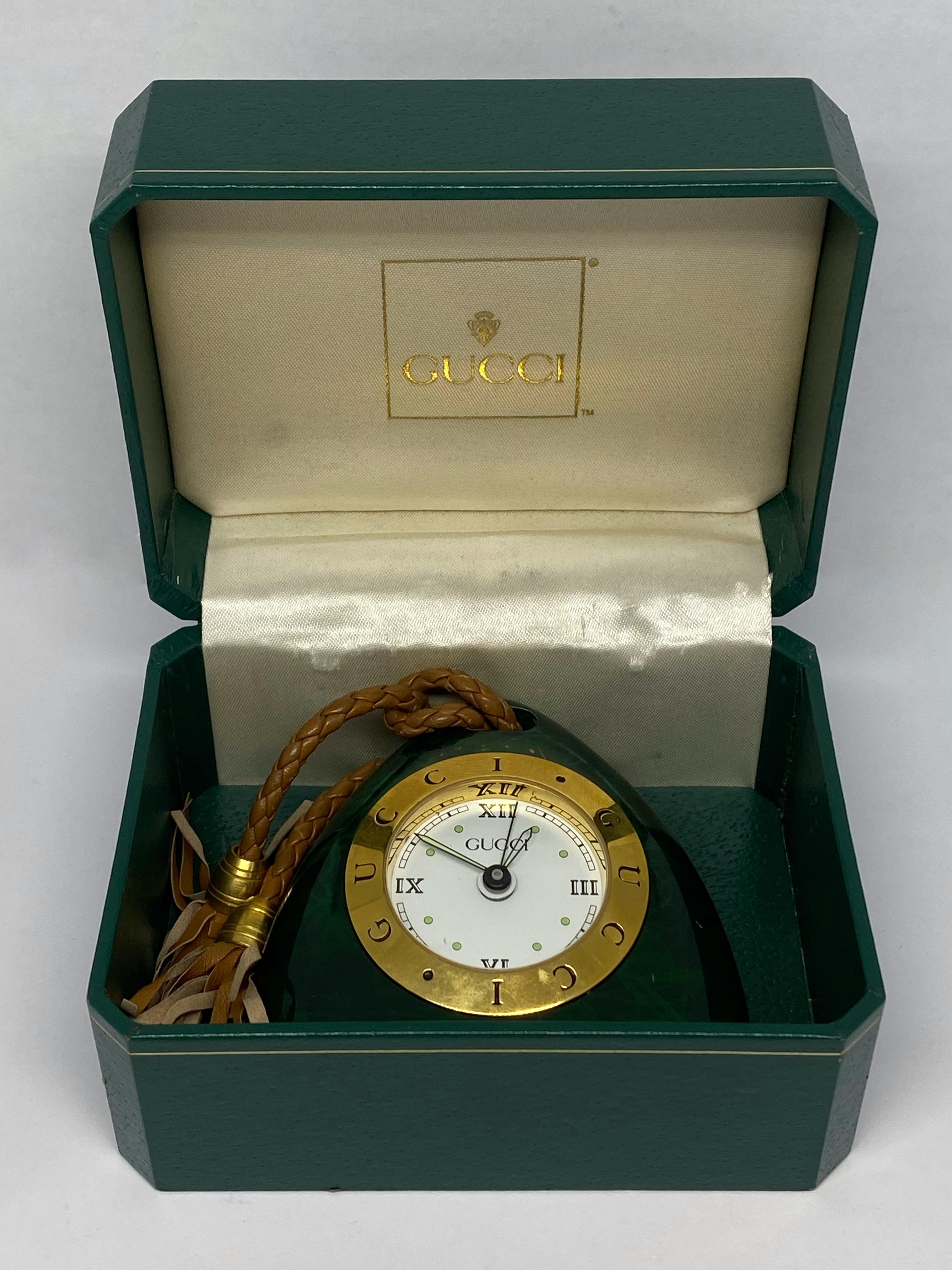 Women's or Men's Vintage Gucci Green Alarm Desk Clock w/ Box
