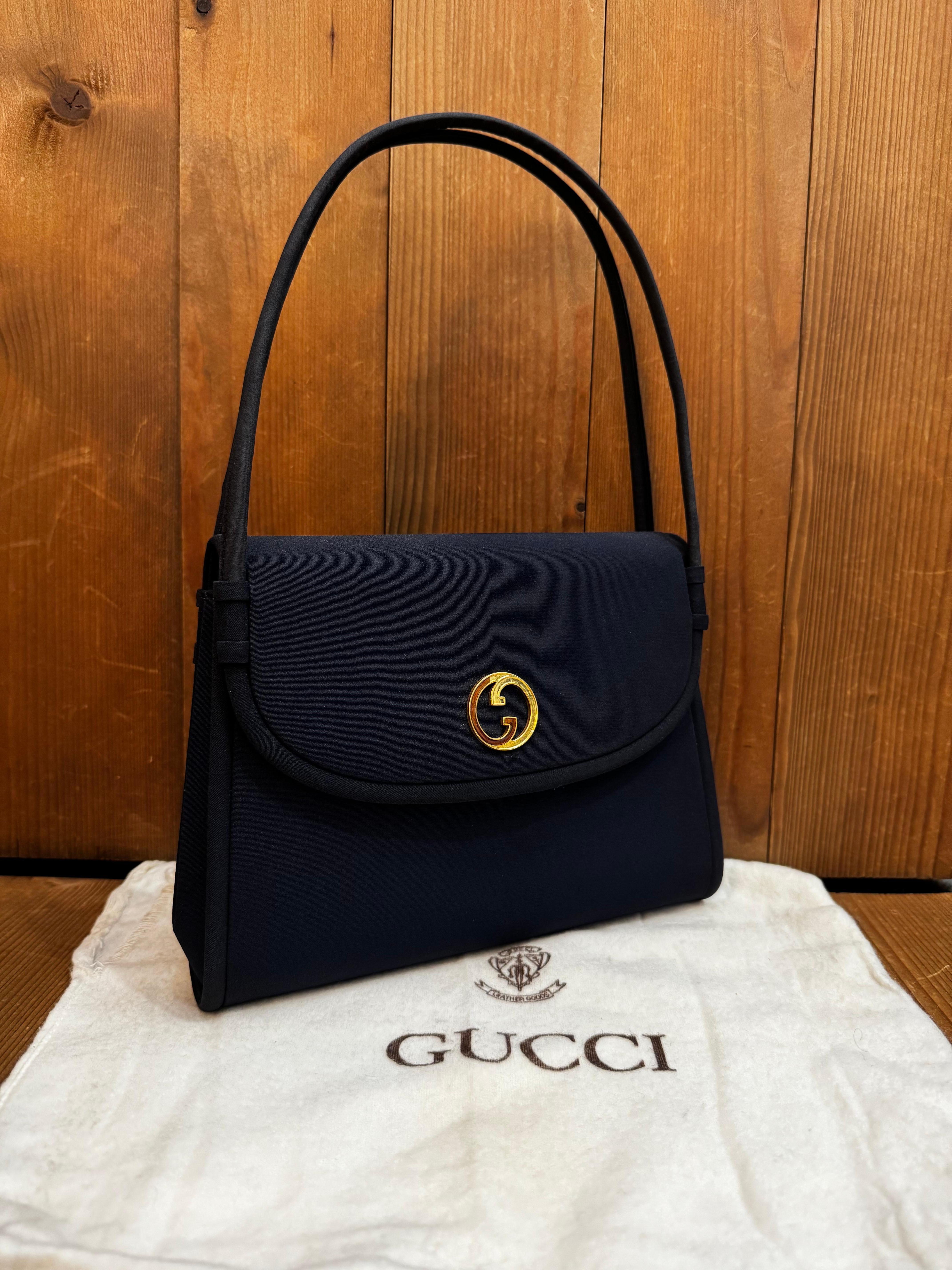 Vintage GUCCI Handbag Navy Polyester Small In Good Condition In Bangkok, TH