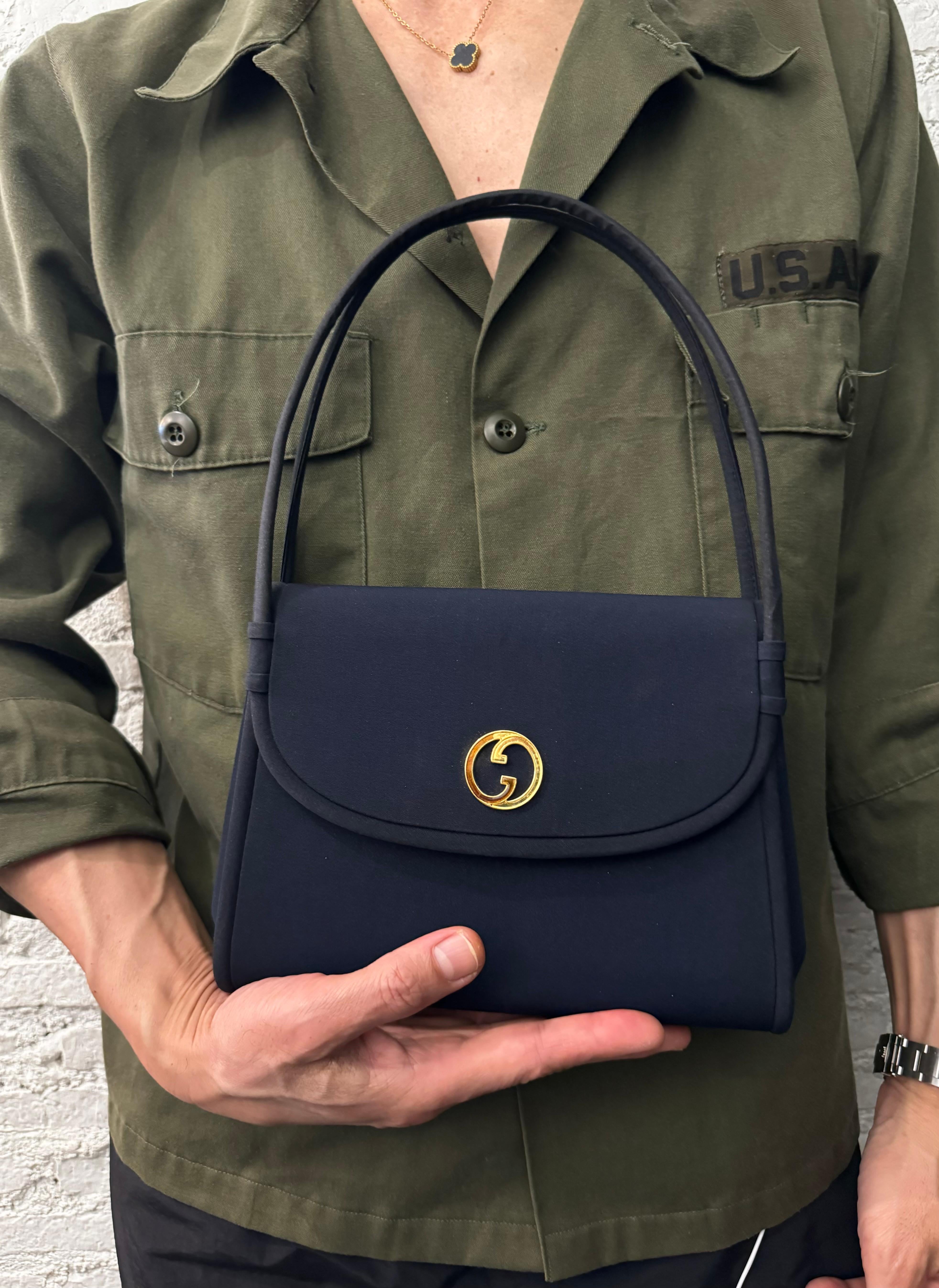 Vintage GUCCI Handbag Navy Polyester Small 1
