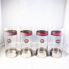 Vintage Gucci Highball Glasses GG Webbing Logo Set of 4 Barware Rare